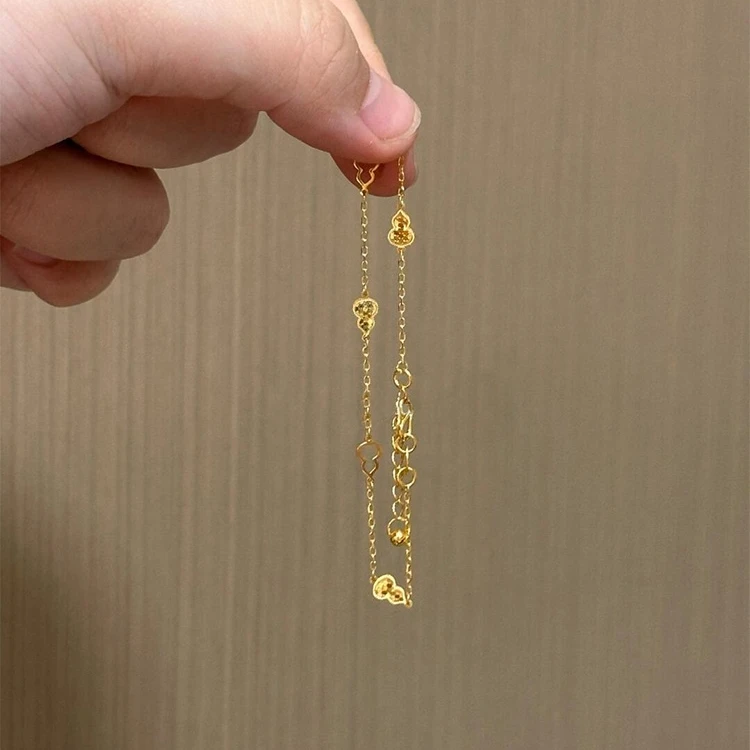 铜合金手链 爆闪碎冰冰金色葫芦手链复古轻奢小众高级感叠戴手饰