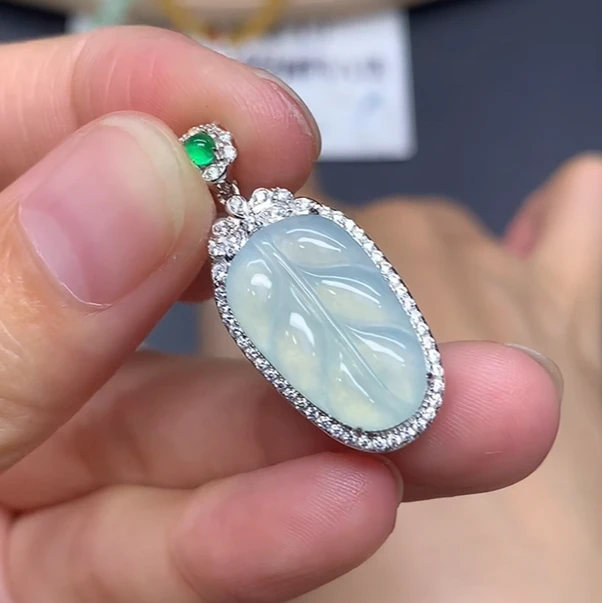 四会-（DY-30-1）叶子吊坠-s925银镶翡翠树叶吊坠多样性发其一