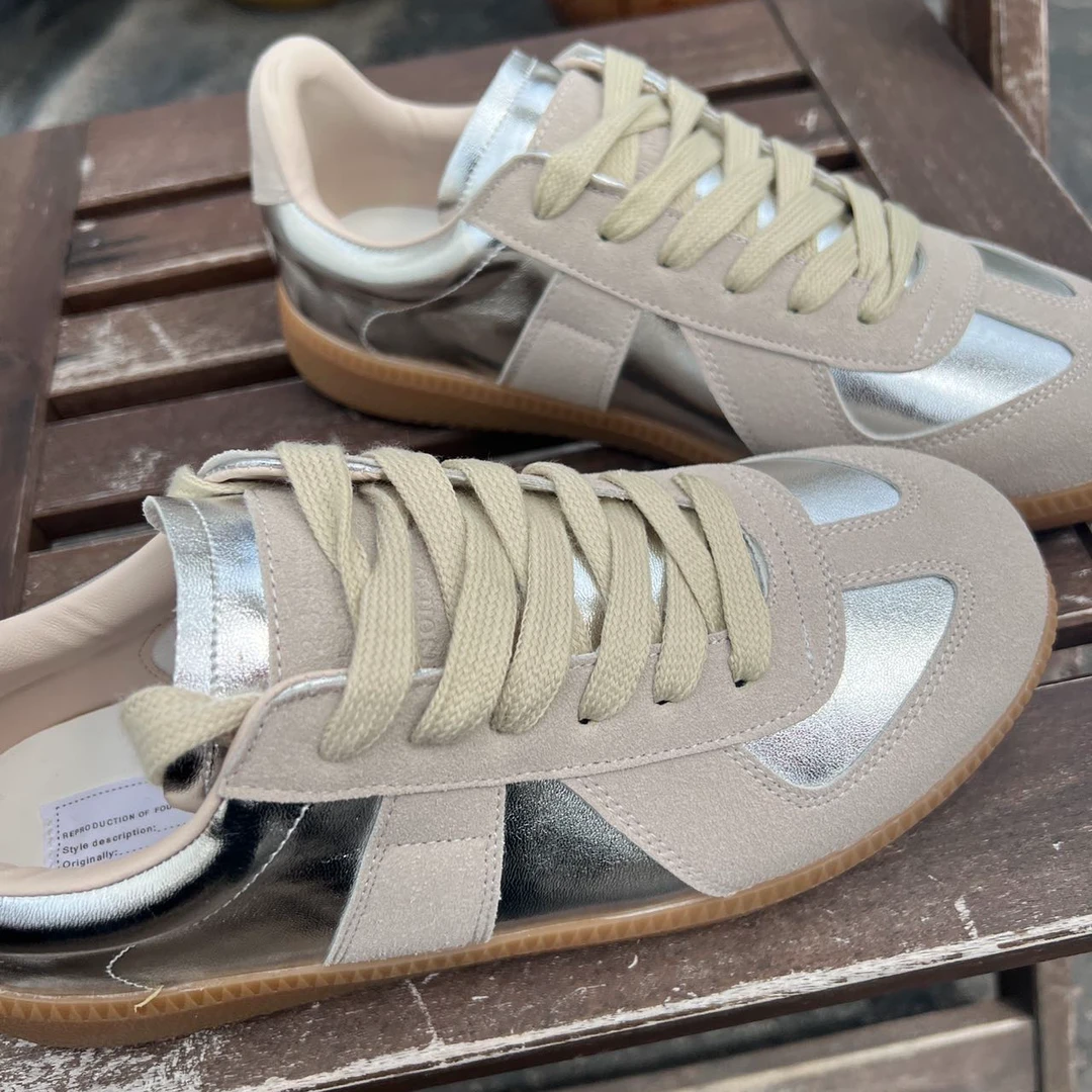 法式浪漫 银色柔软 自留复古麂皮绒百搭德训休闲鞋