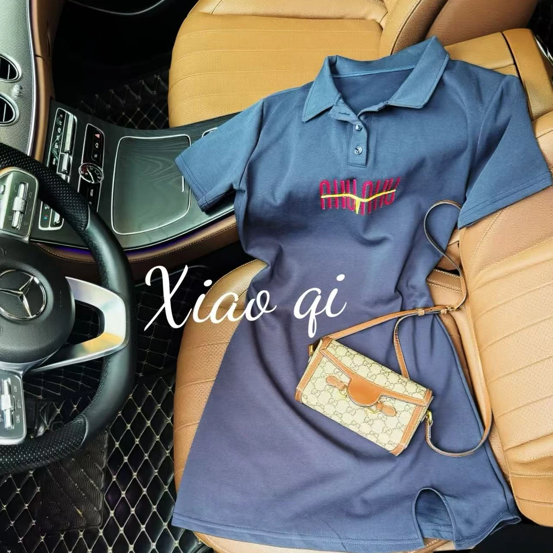 时尚翻领poloA字裙短裙夏季高街穿搭POLO领连衣裙