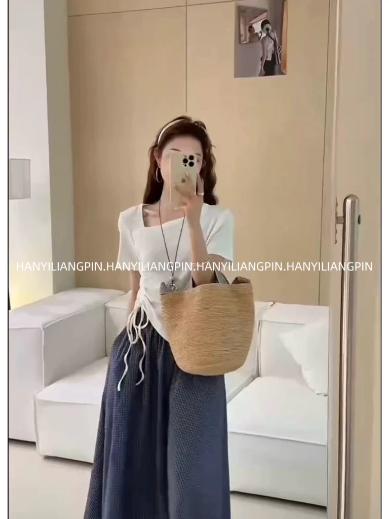 【抽绳T】气质不规则短袖T恤