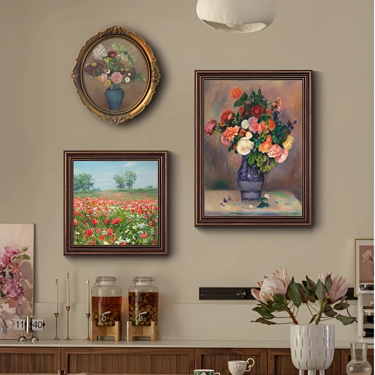 美式花卉组合画墙画复古走廊油画客厅沙发背景墙装饰画餐厅挂画