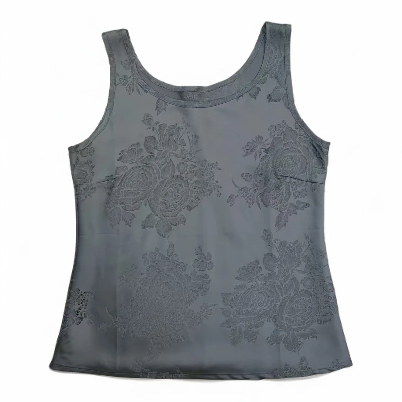 春夏季新款百搭提花真丝无袖圆领修身中老年女士背心印花