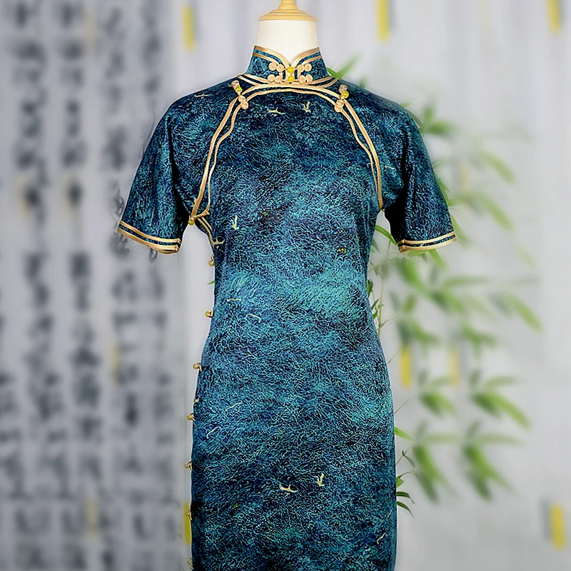 聂先生『明镜•沧潭』透孔罗红云纱优雅复古真丝旗袍NX928-39-133