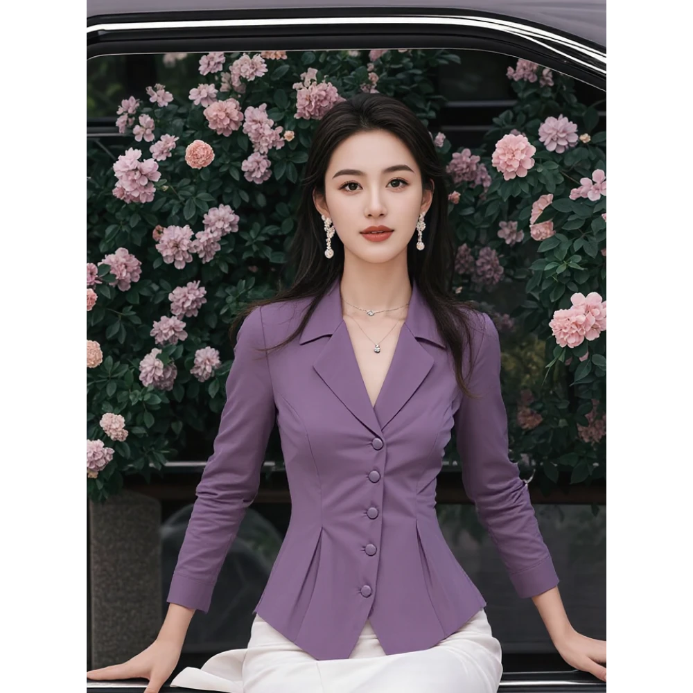 紫色长袖衬衫气质外穿2025新款女装爆款高级感新中式法式收腰上衣