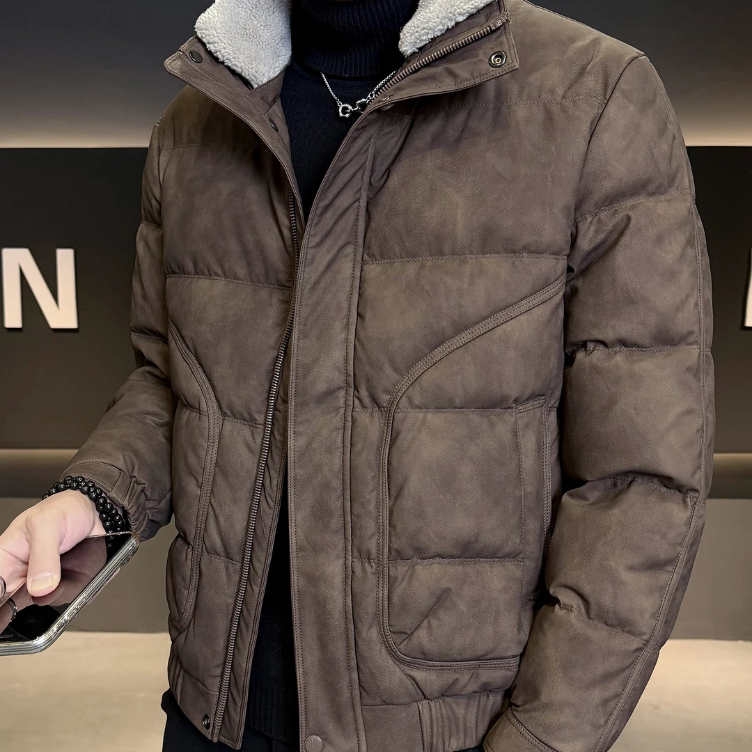 洛尼提日亚皮羽绒服男士冬季2025新款可拆毛领防寒服加厚外套冬装