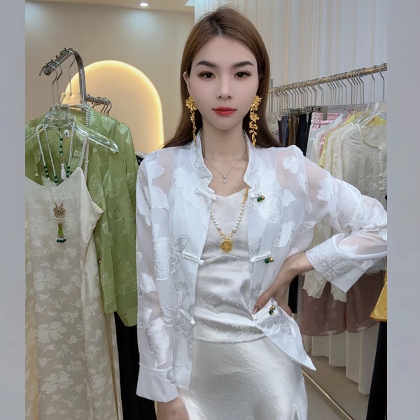8585新中式国风轻奢复古气质春夏提花衬衣百搭上衣防晒衣外套