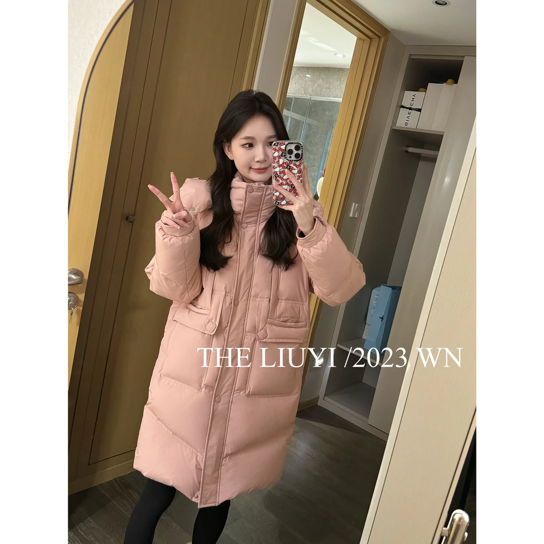 【LIUYI】拥抱寒冬~90白鸭绒连帽中长款羽绒服外套312131