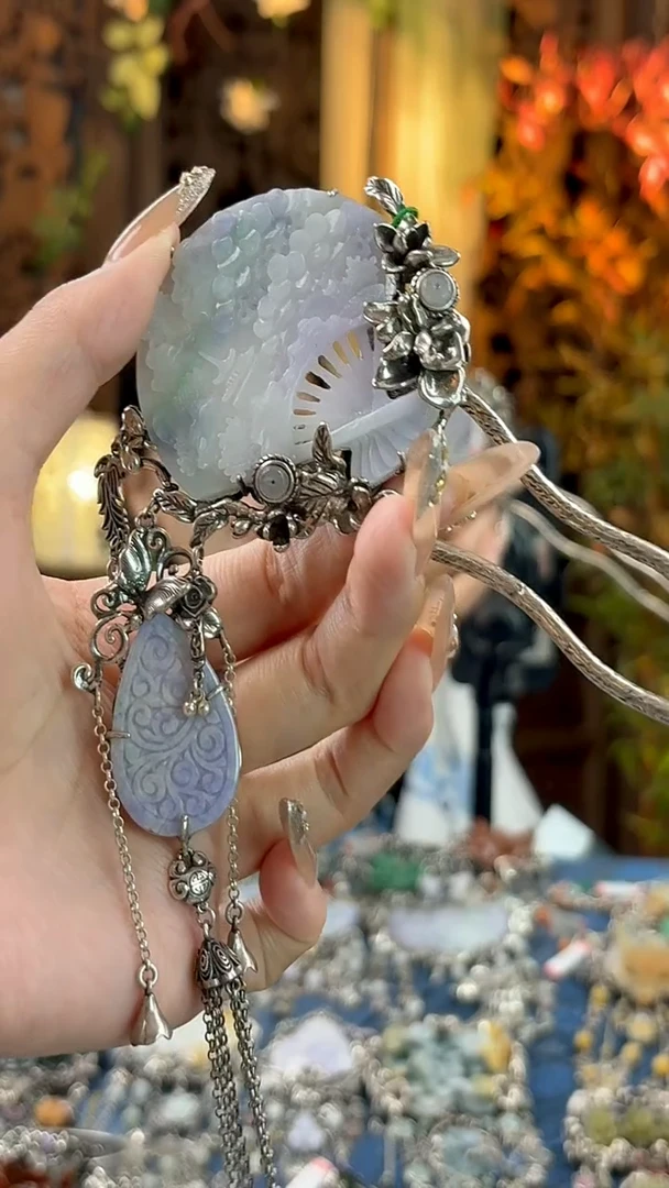 银S925镶嵌挂件翡翠发簪