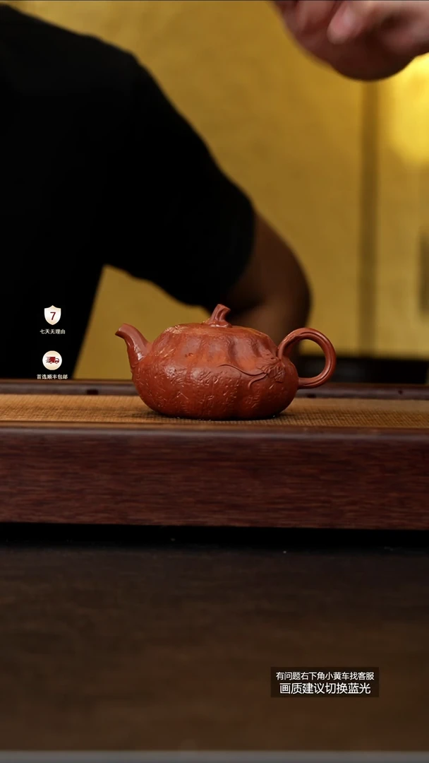 茶壶紫砂蒋工堂原矿龙脊朱砂锤纹南瓜
