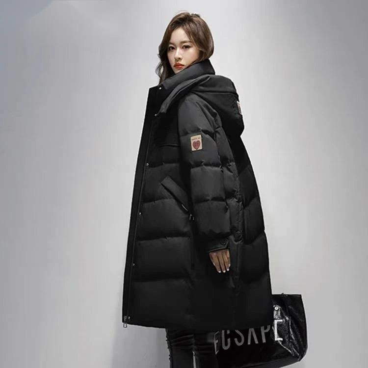 【崔万志年货节】女士中长款连帽过膝爱心袖标羽绒服KB8868