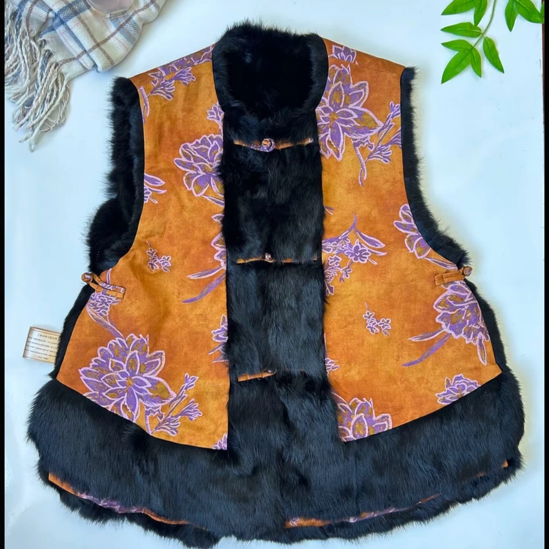 新中式国风双面穿兔毛马夹高定气质复古坎肩上衣