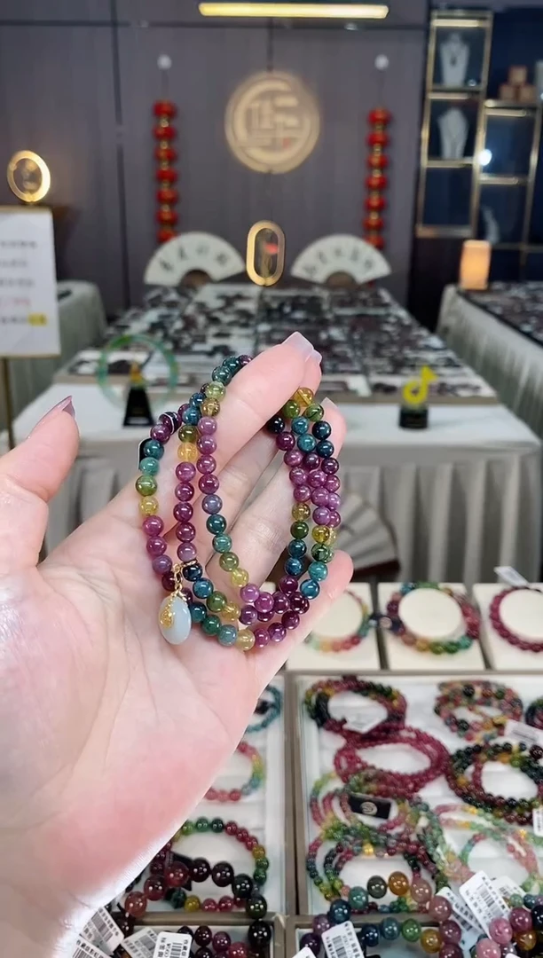 未镶嵌老矿碧玺彩虹三圈手串5mm+碧玺hon多样性发一条