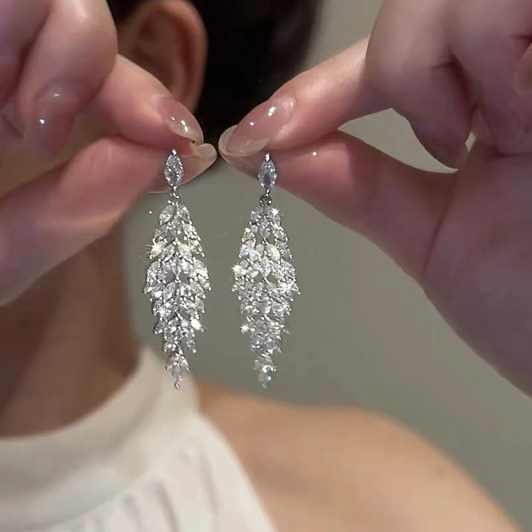 合金耳饰 2026新款潮耳饰礼服晚宴耳环新款潮奢华闪钻流苏耳坠