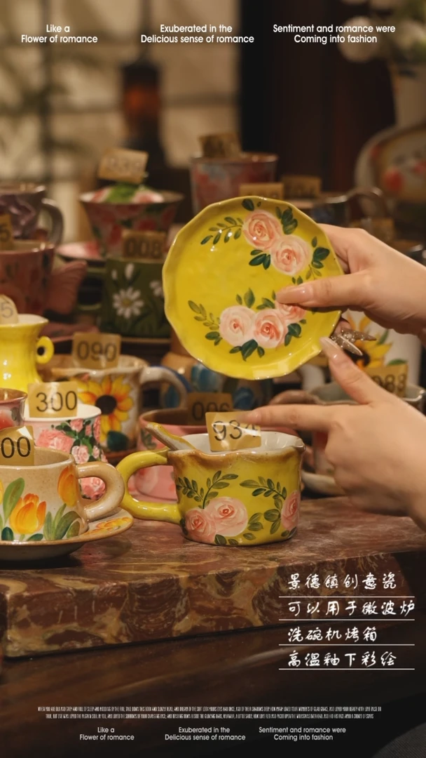 陶瓷934景德镇高温手绘釉下彩设计师款式