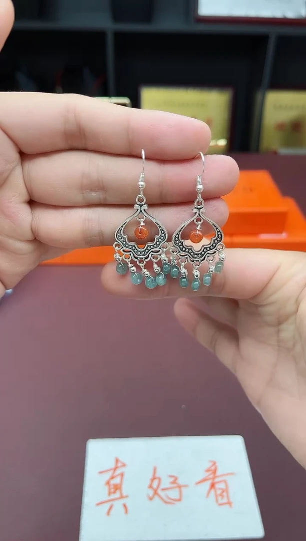 翡翠银S925镶嵌耳饰432000