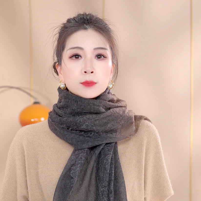 高端系列雪域绒100山羊绒秋冬保暖渐变羊绒围巾披肩