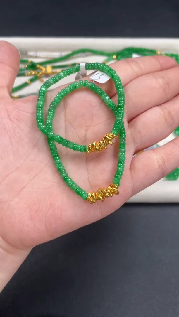 翡翠足金镶嵌套链多样性  发货一条   P538