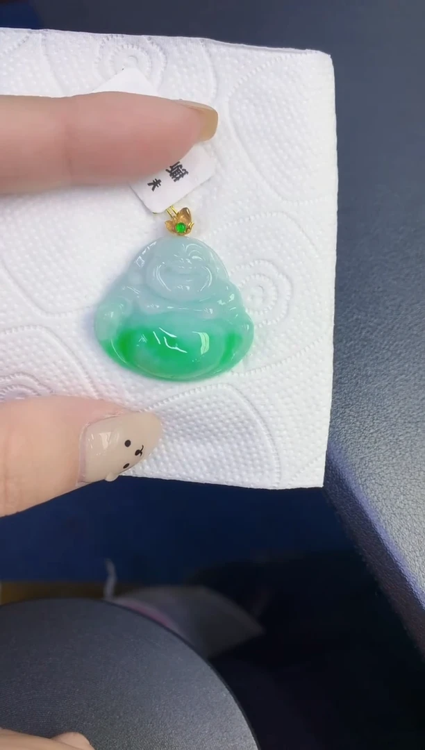 颈饰18K金镶嵌翡翠缅甸天然翡翠A货