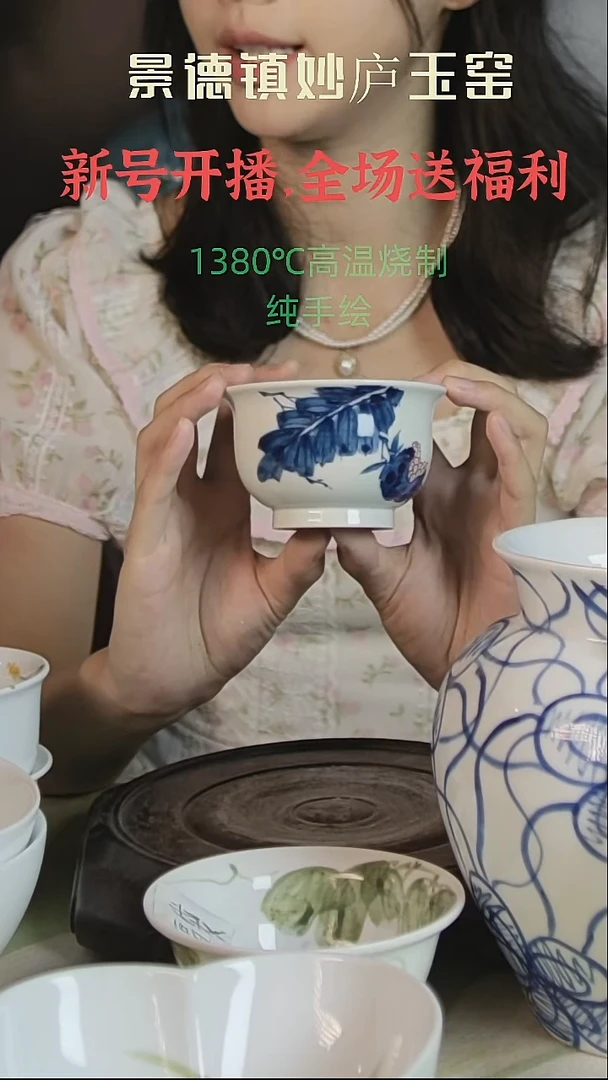 摆件景德镇高温手绘石榴鸟杯