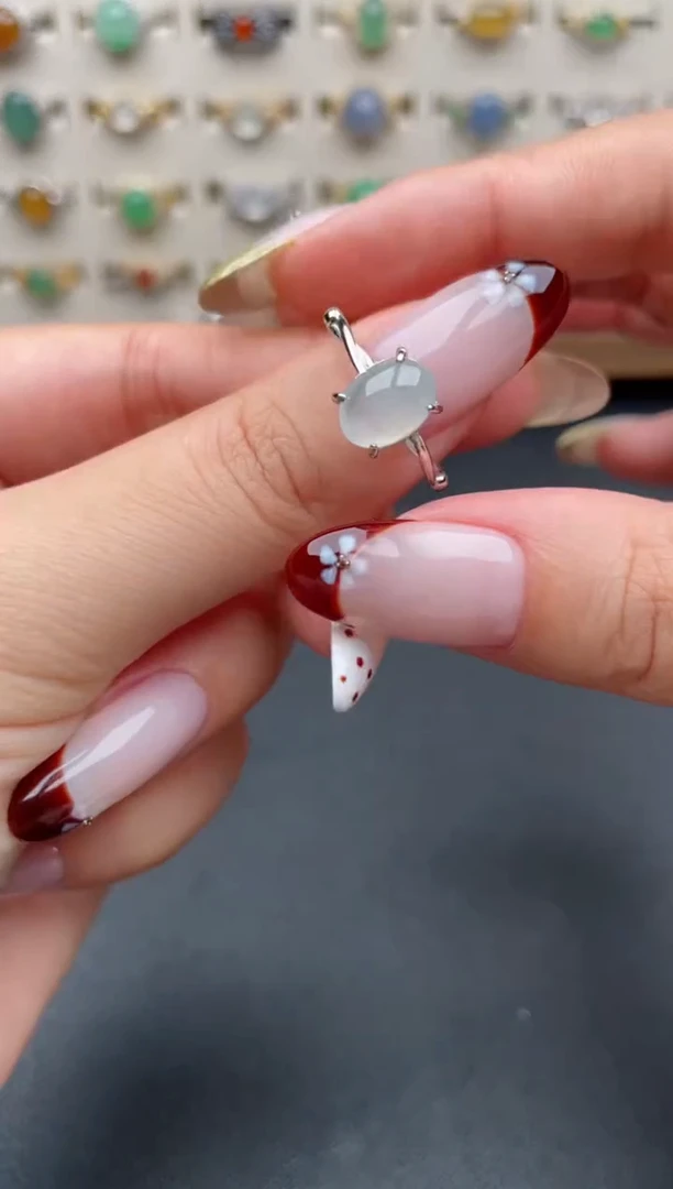 银S925镶嵌戒指翡翠一物一证一礼盒