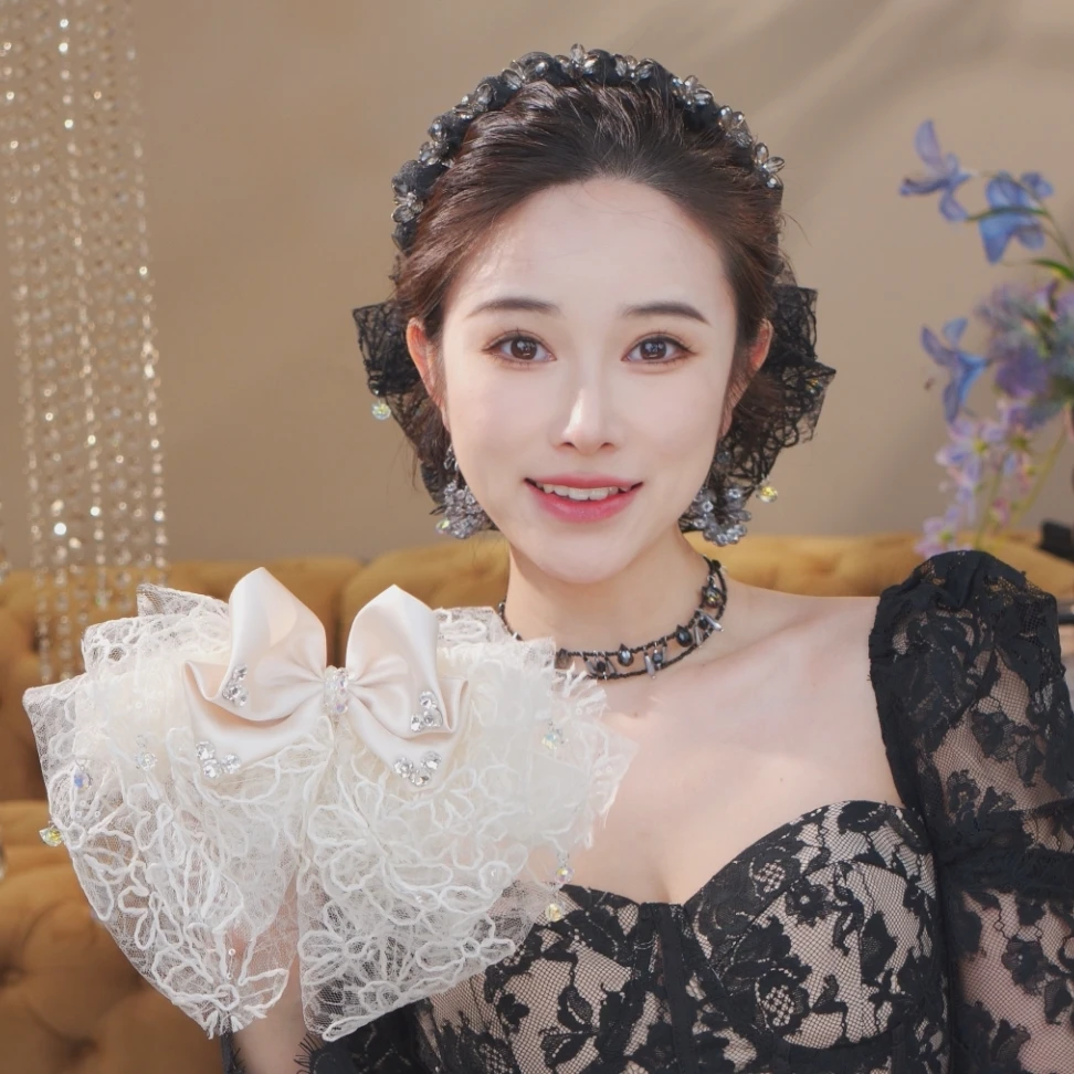 春季小众设计师款式蝴蝶结珠珠蕾丝云朵发夹2366