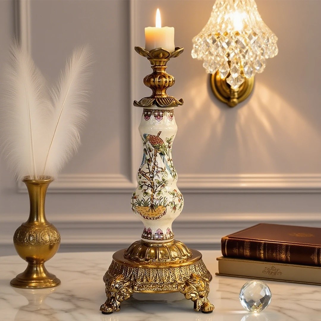 【法式陶瓷烛台】12*12*32.5CM欧式客厅玄关装饰品台钟座钟蜡烛台