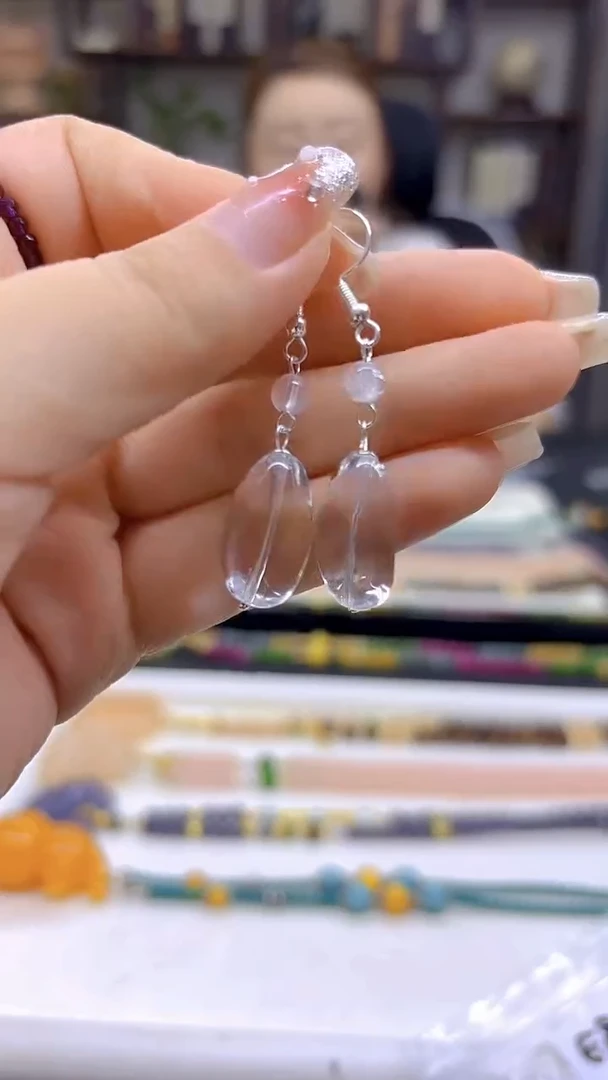 水晶耳饰银S925镶嵌DIY款E842