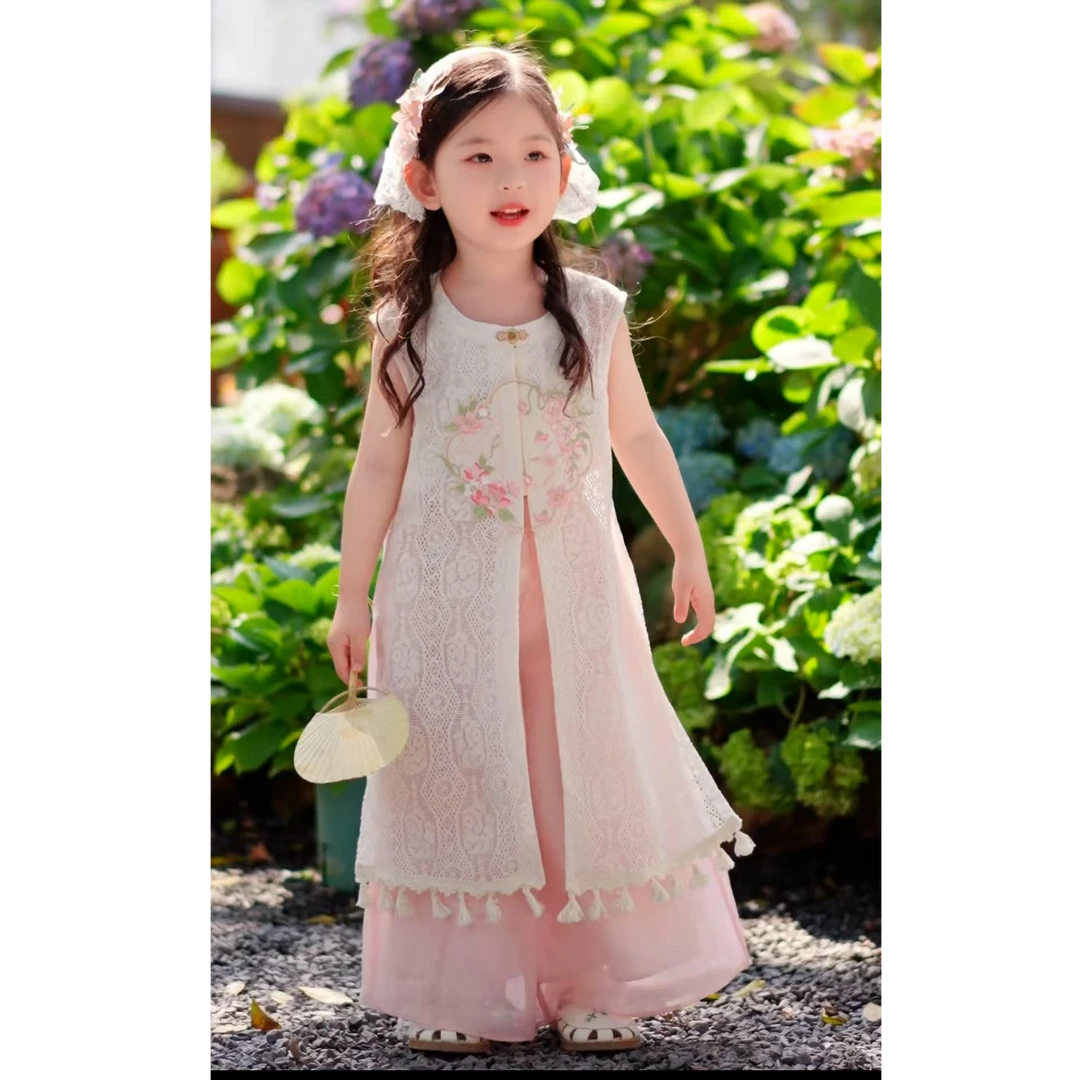 女童马甲套装新中式汉服三件套2025夏季新款儿童超美两件套