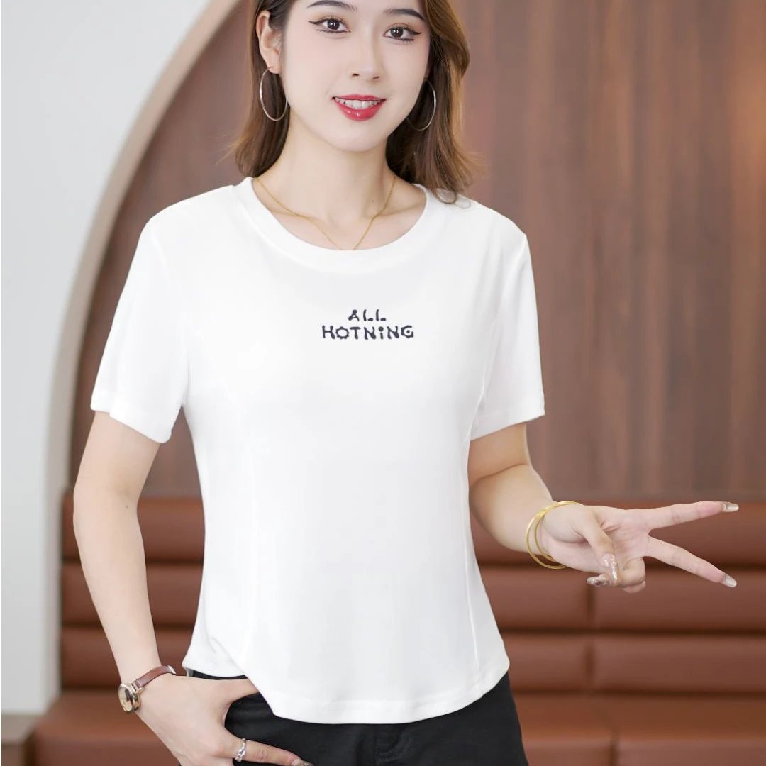 t恤女短袖2025夏季新款时尚休闲百搭小个子T恤字母圆领修身上衣女