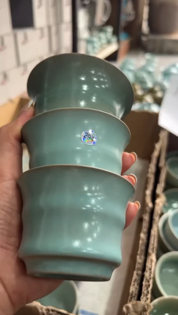 杯仿古种花竹节杯三只大瑕瑕瑕294