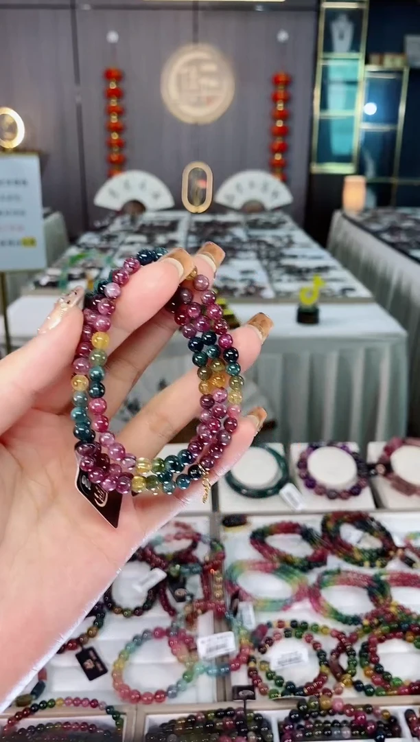 老矿碧玺色标彩虹油料三圈手串5mm+未镶嵌碧玺dan多样性发货一条