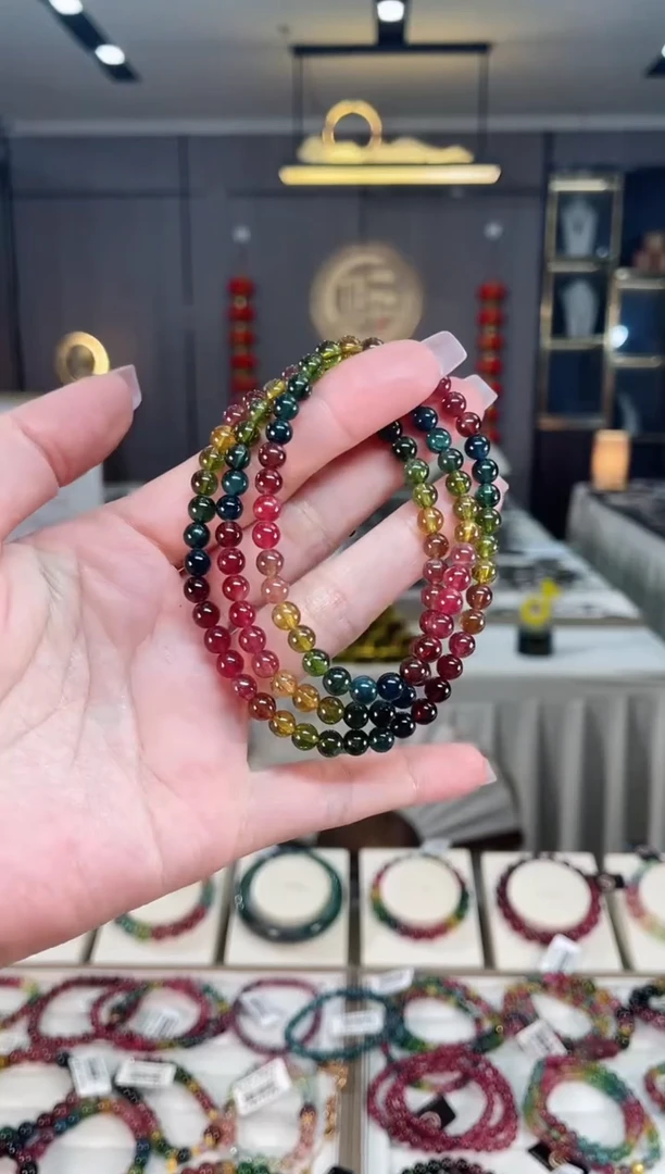 未镶嵌冰透体老矿碧玺色标彩虹三圈手串5mm+碧玺hon多样性发一条