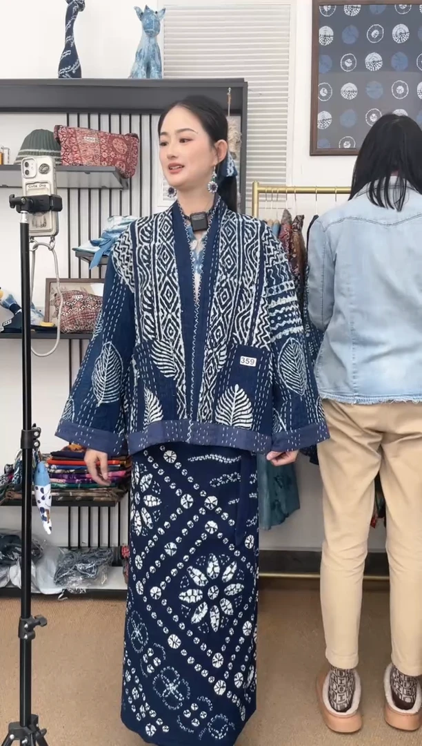 【闪购商品】359印度长绒棉刺子绣蓝染外套65cm