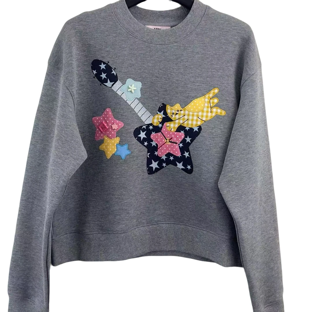 深圳出品小泉优选秋季圆领印花卫衣秋冬秋季图案卫衣刺绣加绒