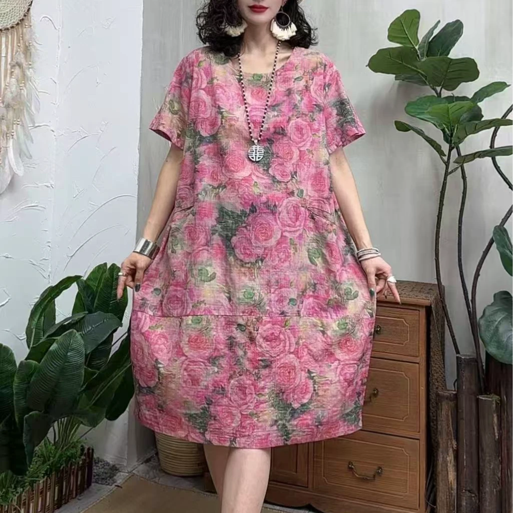 11368新款夏季小个子优雅减龄宽松复古碎花连衣裙