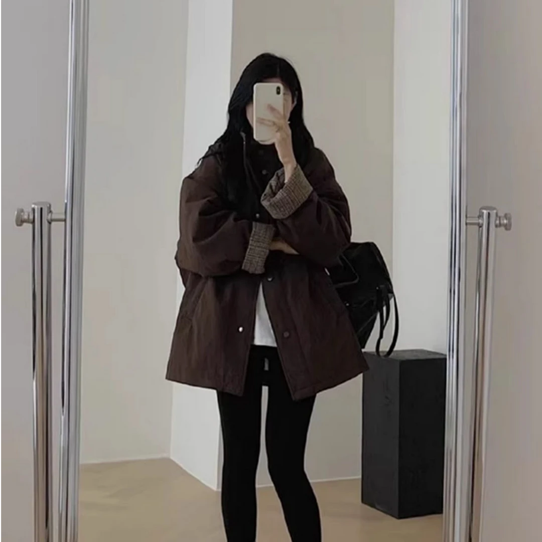 宽松慵懒风立领棉服女2025新款秋冬季休闲风大码显瘦保暖夹棉外套