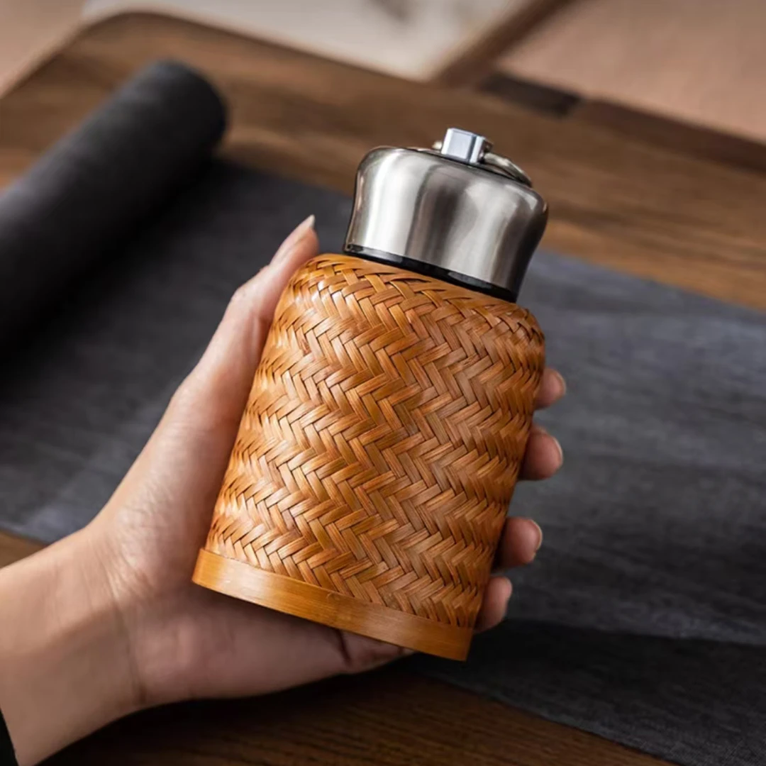 非遗手工竹丝304不锈钢全包保温杯创意迷你便携旅行茶杯礼品