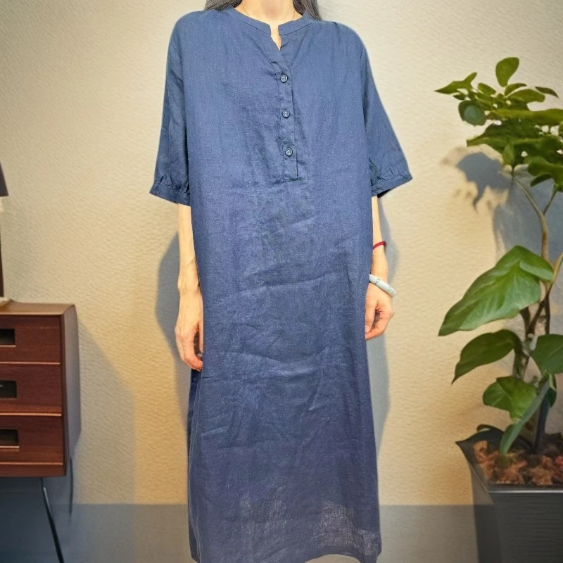 《气质如兰》自制款高级质感亚麻极简风连衣裙
