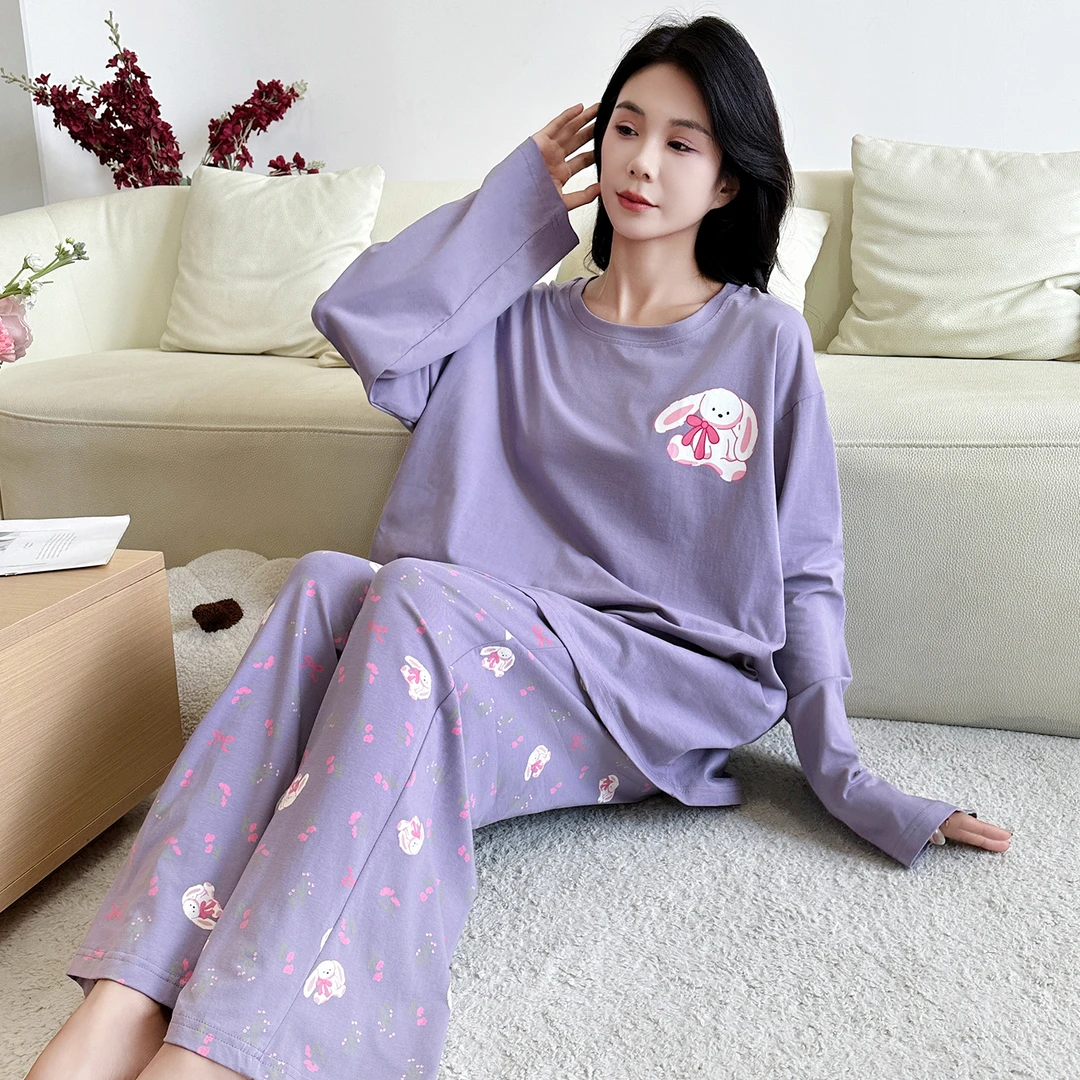 200斤纯棉睡衣女士大码胖mm宽松二百斤卡通家居服春秋季2025新款