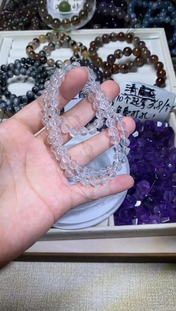 未镶嵌手串水晶白啊赛三圈