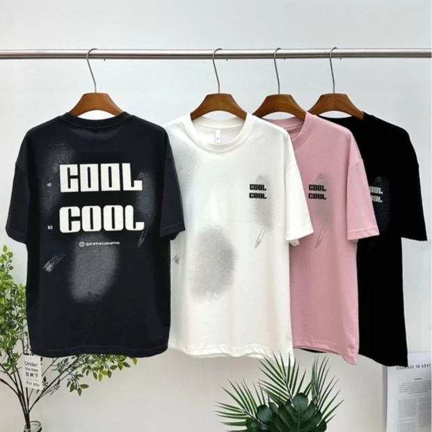 【双面渐变晕染字母植绒短袖】夏季新款圆领索罗那舒适T恤-11052