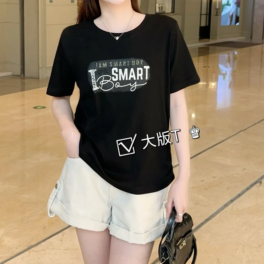 小施家女士时尚工艺闪钻字母显瘦大版高品质T恤2310