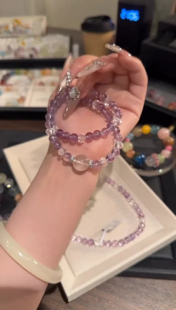 水晶手链合金紫水晶双圈x1716