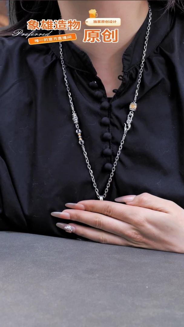 无吊坠925银凤**花迦作金刚杵项链