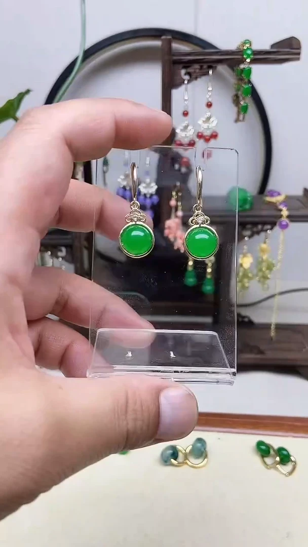 翡翠14K金镶嵌耳饰131号