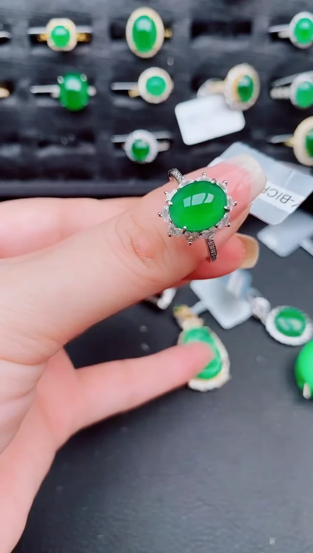 翡翠戒指银S925镶嵌天然a货翡翠516