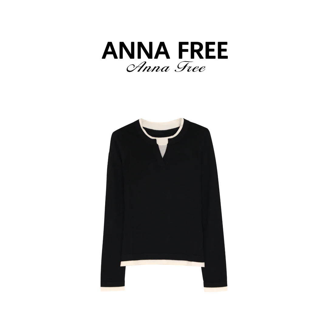ANNA FREE 秋冬新款羊毛混纺假两件针织打底衫显瘦内搭上衣Z8702