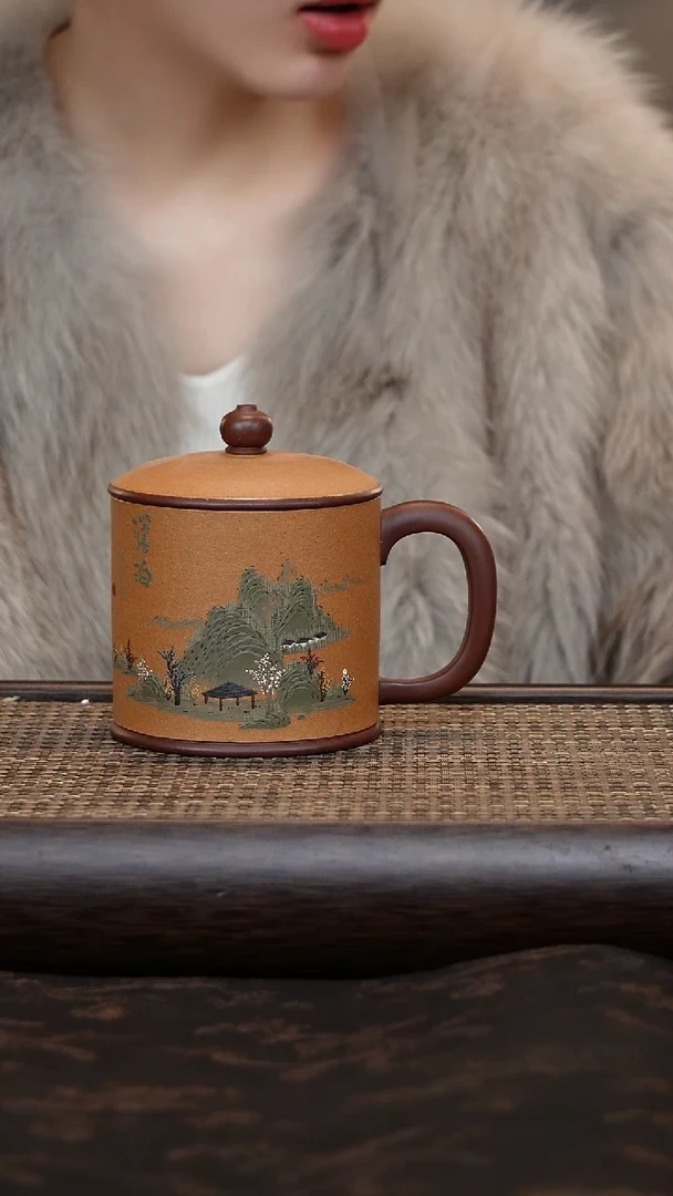 【闪购商品】紫砂茶杯山水粉浆老板杯