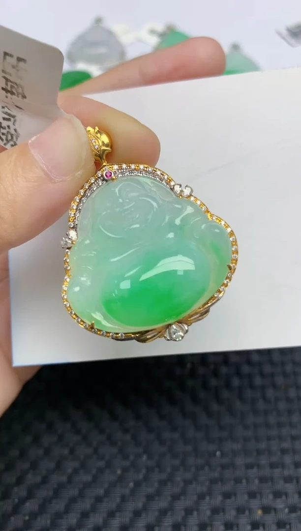 翡翠18K金镶嵌颈饰天然缅甸A货翡翠百元以上9元证书费自理